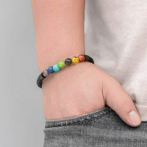 7 Chakra Real Stone Healing Bracelet Genuine Leather Braided with Magnetic Clasp Mens Best Gift 8.5 - Jewelry