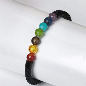7 Chakra Real Stone Healing Bracelet Genuine Leather Braided with Magnetic Clasp Mens Best Gift 8.5 - Jewelry