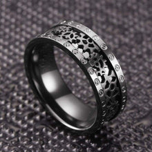 Load image into Gallery viewer, 8mm Steampunk Titanium Gear Wheel Pinion Bolts Ring Black Zirconium Wedding Band Rivet
