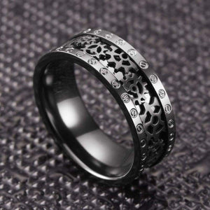 8mm Steampunk Titanium Gear Wheel Pinion Bolts Ring Black Zirconium Wedding Band Rivet