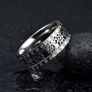 8mm Steampunk Titanium Gear Wheel Pinion Bolts Ring Black Zirconium Wedding Band Rivet