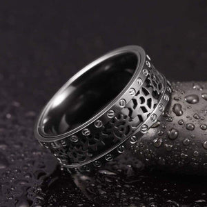 8mm Steampunk Titanium Gear Wheel Pinion Bolts Ring Black Zirconium Wedding Band Rivet