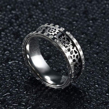 Load image into Gallery viewer, 8mm Steampunk Titanium Gear Wheel Pinion Bolts Ring Black Zirconium Wedding Band Rivet
