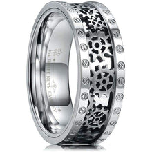 Load image into Gallery viewer, 8mm Steampunk Titanium Gear Wheel Pinion Bolts Ring Black Zirconium Wedding Band Rivet - Silver / 10 - 3888171
