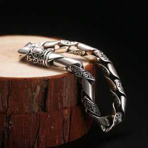 925 Silver Bracelet Men Vintage Punk High Polished Auspicious Flowers Embossed Bracelets Handmade Thai Silver Jewelry