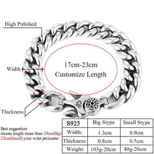 925 Silver Bracelet Punk Charm Sterling Silver Spring Clasp Link Chain Bracelet Men Jewelry For 2017