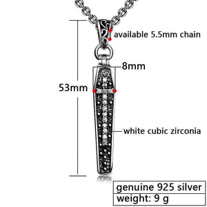 925 Silver Cross Open Coffin Skull Pendant White Cubic Zirconia Skeleton Pendants Biker Necklace Sterling Gothic Jewelry