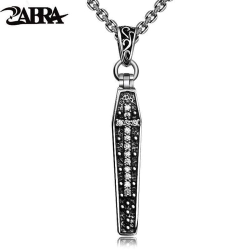 925 Silver Cross Open Coffin Skull Pendant White Cubic Zirconia Skeleton Pendants Biker Necklace Sterling Gothic Jewelry
