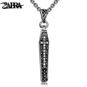 925 Silver Cross Open Coffin Skull Pendant White Cubic Zirconia Skeleton Pendants Biker Necklace Sterling Gothic Jewelry