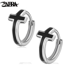 Load image into Gallery viewer, 925 Silver Ear Clip Female Fashion Earrings Small Black Mens Women White Punk Rock Ear Ring Cross Male Earrings

