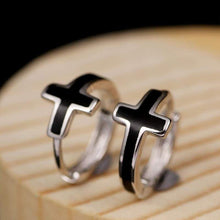 Load image into Gallery viewer, 925 Silver Ear Clip Female Fashion Earrings Small Black Mens Women White Punk Rock Ear Ring Cross Male Earrings
