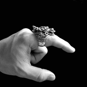 925 Silver Wolf Head Viking Biker Ring