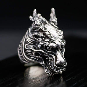 925 Silver Wolf Head Viking Biker Ring