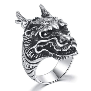 925 Silver Wolf Head Viking Biker Ring