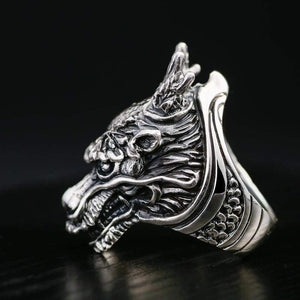 925 Silver Wolf Head Viking Biker Ring