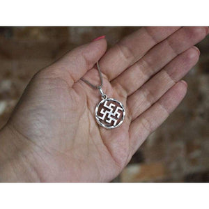 925 Sterling Silver Ancient Pagan Amulet Fern Flower Pendant Necklace Viking Thunder Cross Occult Sacral Energy Symbol Norse Nordic Slavic Jewelry for Men Women Handmade