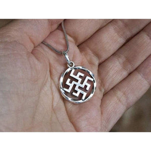 925 Sterling Silver Ancient Pagan Amulet Fern Flower Pendant Necklace Viking Thunder Cross Occult Sacral Energy Symbol Norse Nordic Slavic Jewelry for Men Women Handmade