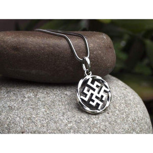 925 Sterling Silver Ancient Pagan Amulet Fern Flower Pendant Necklace Viking Thunder Cross Occult Sacral Energy Symbol Norse Nordic Slavic Jewelry for Men Women Handmade