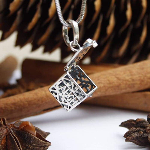 925 Sterling Silver Aroma Box Locket Necklace Little Filigree Essential Oil Diffuser Pendant