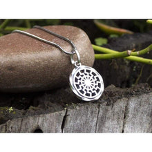 Load image into Gallery viewer, 925 Sterling Silver Black Sun Wheel Necklace Sonnenrad Pendant Occult Symbol Kolovrat Warrior Amulet Talisman Pagan Norse Viking Jewelry for Men Women/Handmade
