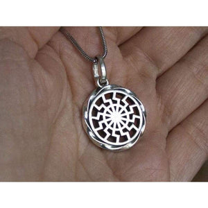 925 Sterling Silver Black Sun Wheel Necklace Sonnenrad Pendant Occult Symbol Kolovrat Warrior Amulet Talisman Pagan Norse Viking Jewelry for Men Women/Handmade