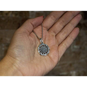 925 Sterling Silver Black Sun Wheel Necklace Sonnenrad Pendant Occult Symbol Kolovrat Warrior Amulet Talisman Pagan Norse Viking Jewelry for Men Women/Handmade
