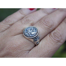 Load image into Gallery viewer, 925 Sterling Silver Double Headed Eagle Ring Byzantine Russian Imperial Symbol Coat of Arm of the Russian Federation Mens Freemason Statement Signet Rings Handmade Nostalgic Jewelry for Men
