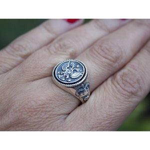 925 Sterling Silver Double Headed Eagle Ring Byzantine Russian Imperial Symbol Coat of Arm of the Russian Federation Mens Freemason Statement Signet Rings Handmade Nostalgic Jewelry for Men
