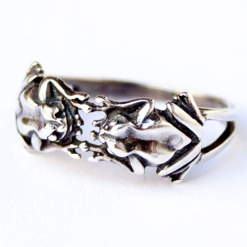 925 Sterling Silver Double Little Frogs Ring Fashion Casual Rings Handmade Frog Animal Jewelry Money Attraction Wealth Abundance Talisman Gifts for Women Size 7