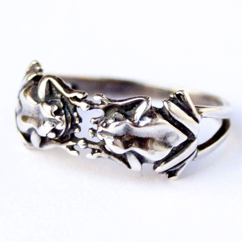 925 Sterling Silver Double Little Frogs Ring Fashion Casual Rings Handmade Frog Animal Jewelry Money Attraction Wealth Abundance Talisman Gifts for Women Size 7