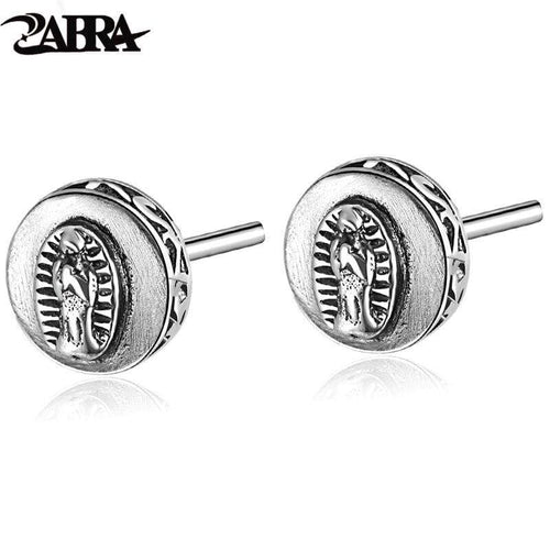 925 Sterling Silver Earring Virgin Mary Stamp Studs Set Handmade Rock Retro Jewelry + Men Brinco