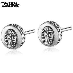 925 Sterling Silver Earring Virgin Mary Stamp Studs Set Handmade Rock Retro Jewelry + Men Brinco
