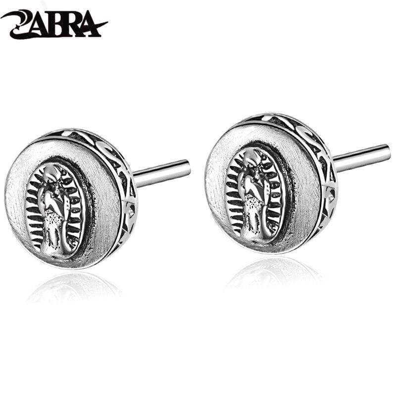 925 Sterling Silver Earring Virgin Mary Stamp Studs Set Handmade Rock Retro Jewelry + Men Brinco
