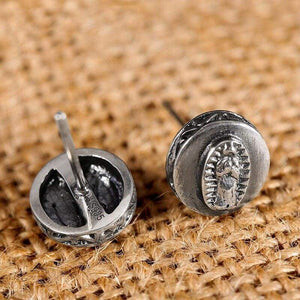 925 Sterling Silver Earring Virgin Mary Stamp Studs Set Handmade Rock Retro Jewelry + Men Brinco