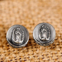Load image into Gallery viewer, 925 Sterling Silver Earring Virgin Mary Stamp Studs Set Handmade Rock Retro Jewelry + Men Brinco
