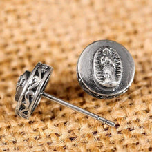 Load image into Gallery viewer, 925 Sterling Silver Earring Virgin Mary Stamp Studs Set Handmade Rock Retro Jewelry + Men Brinco
