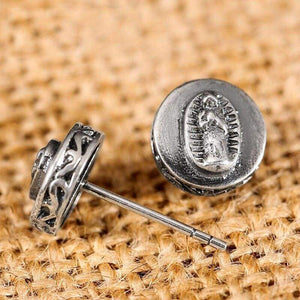 925 Sterling Silver Earring Virgin Mary Stamp Studs Set Handmade Rock Retro Jewelry + Men Brinco