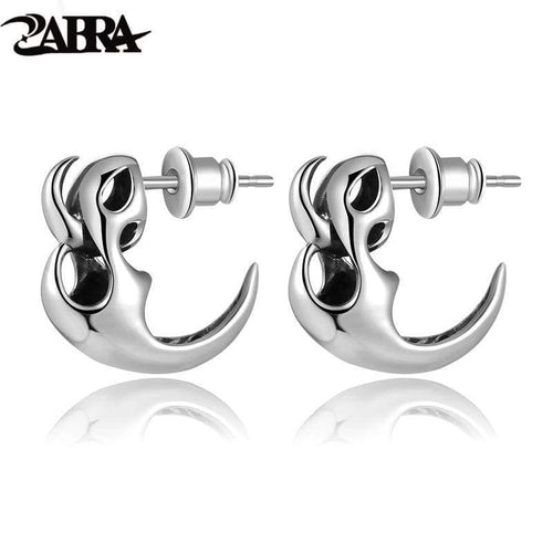 925 Sterling Silver Earrings Men High Polished Vintage Skeleton Studs for Men Biker Jewelry for