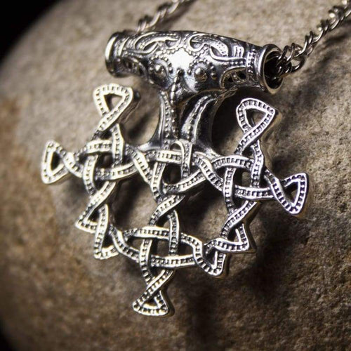 925 Sterling Silver Hiddensee Thors Hammer Pendant or Various Chain Necklace Viking Cross Odins Mjolnir Symbol Mens Nordic Norse Jewelry Gift for Men Handmade Replica/Add Option-Silver Chain