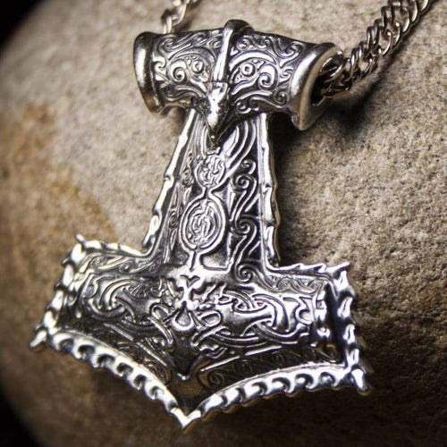 925 Sterling Silver Large Mjolnir Necklace Replica Viking Thors Hammer Pendant Norse Mythology Mens Nordic Gothic Vintage Jewelry for Men/Handmade/Appx 1 oz (28 gr)