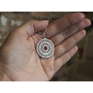 925 Sterling Silver Mandala Chakra Necklace Filigree Lotus Pendant Esoteric Amulet/Sacred Geometry Yoga Namaste Meditation Jewelry for Women/Tibetan Spiritual Medallion Bohemian Charm/Handmade
