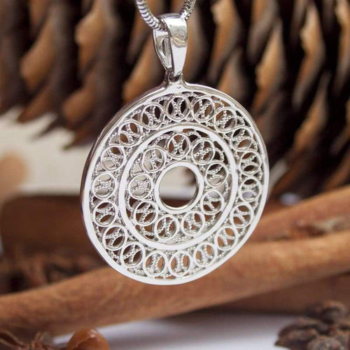 925 Sterling Silver Mandala Chakra Necklace Filigree Lotus Pendant Esoteric Amulet/Sacred Geometry Yoga Namaste Meditation Jewelry for Women/Tibetan Spiritual Medallion Bohemian Charm/Handmade