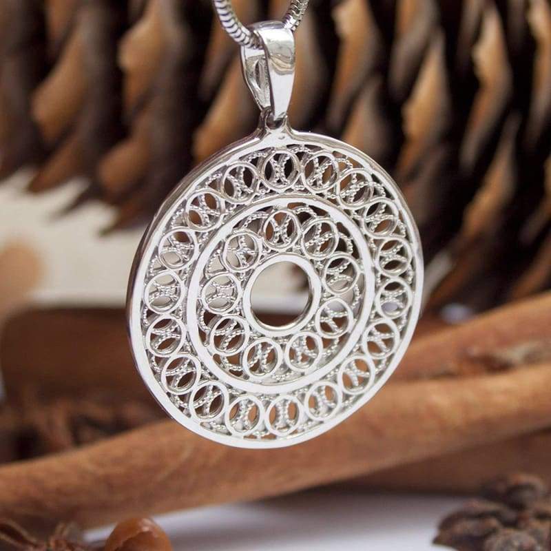 925 Sterling Silver Mandala Chakra Necklace Filigree Lotus Pendant Esoteric Amulet/Sacred Geometry Yoga Namaste Meditation Jewelry for Women/Tibetan Spiritual Medallion Bohemian Charm/Handmade