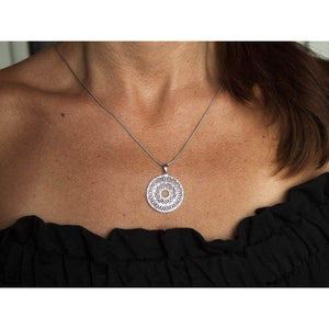 925 Sterling Silver Mandala Chakra Necklace Filigree Lotus Pendant Esoteric Amulet/Sacred Geometry Yoga Namaste Meditation Jewelry for Women/Tibetan Spiritual Medallion Bohemian Charm/Handmade