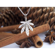 Load image into Gallery viewer, 925 Sterling Silver Marijuana Pot Leaf Necklace Weed Cannabis Plant Herb Ganja Pendant Choker Charm Rasta Hippie Hip Hop Jewelry Cute Gifts for Men Women/Handmade + Free Cord
