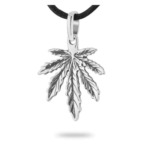 925 Sterling Silver Marijuana Pot Leaf Necklace Weed Cannabis Plant Herb Ganja Pendant Choker Charm Rasta Hippie Hip Hop Jewelry Cute Gifts for Men Women/Handmade + Free Cord