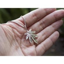 Load image into Gallery viewer, 925 Sterling Silver Marijuana Pot Leaf Necklace Weed Cannabis Plant Herb Ganja Pendant Choker Charm Rasta Hippie Hip Hop Jewelry Cute Gifts for Men Women/Handmade + Free Cord
