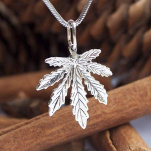 925 Sterling Silver Marijuana Pot Leaf Necklace Weed Cannabis Plant Herb Ganja Pendant Choker Charm Rasta Hippie Hip Hop Jewelry Cute Gifts for Men Women/Handmade + Free Cord