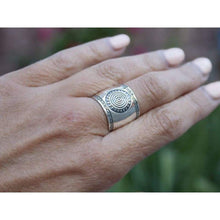 Load image into Gallery viewer, 925 Sterling Silver Mayan Sun Cigar Band Ring Size 10.5 Inca Aztec Calendar Ring Stylish Boho Hippie Jewelry Mexican Native American Tribal Style Gift for Women Handmade Unique Design
