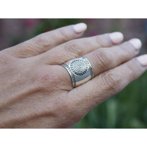 925 Sterling Silver Mayan Sun Cigar Band Ring Size 10.5 Inca Aztec Calendar Ring Stylish Boho Hippie Jewelry Mexican Native American Tribal Style Gift for Women Handmade Unique Design
